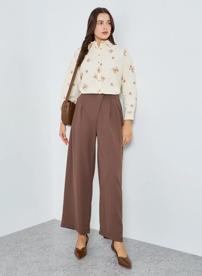 Styli Women Off White Floral Embroidered Shirt